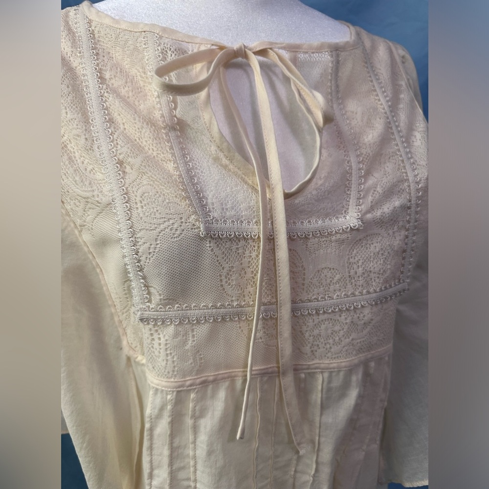 Jenny Han Cream Cotton Linen Top with Butterfly Sleeves Lace Bust Sz 8 NWT $195 - Picture 4 of 7